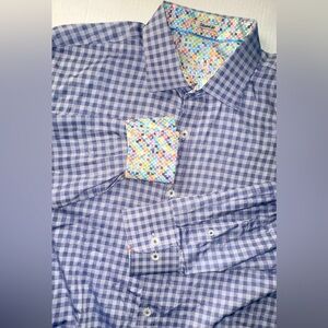 Bugatchi Uomo Mens Dress Shirt  XL Blue Long Sleeve Shaped‎ Fit